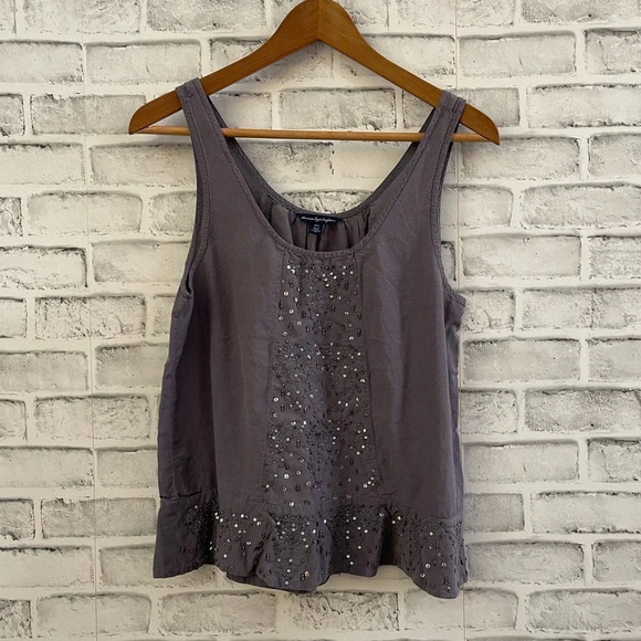 Women’s American Eagle sequin sleeveless gray blouse top, Size Medium - Picture 1 of 5